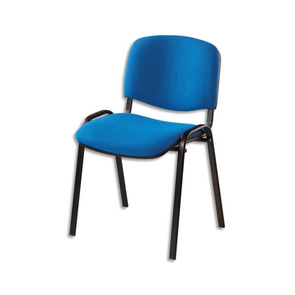 Chaise de conférence Iso Classic en tissu polyfibre bleu, structure 4 pieds en métal époxy noir