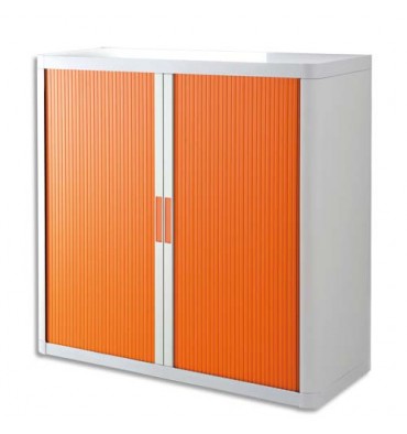 PAPERFLOW Armoire basse démontable EasyOffice corps polystyrène teinté blanc et rideau orange