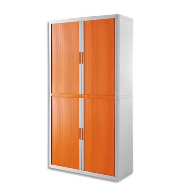 PAPERFLOW Armoire haute démontable EasyOffice corps teinté blanc et rideau orange