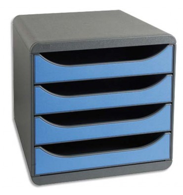 EXACOMPTA Module de classement Big-Box Gris / Bleu glacé - 4 tiroirs, en polystyrène format A4+ - 27,8 x 26,7 x 34,7 cm