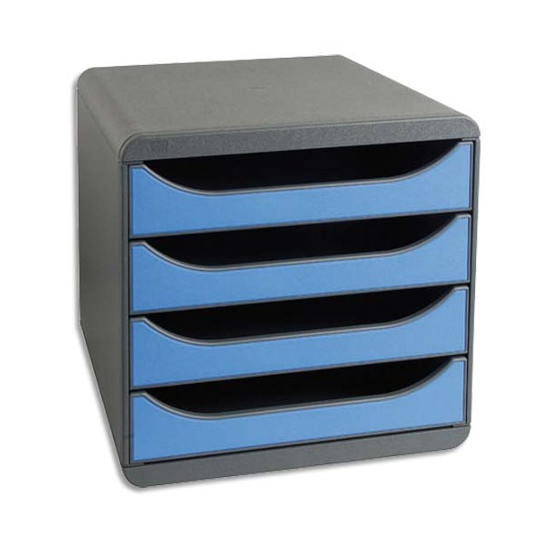 EXACOMPTA Module de classement Big-Box Gris / Bleu glacé - 4 tiroirs, en polystyrène format A4+ - 27,8 x 26,7 x 34,7 cm