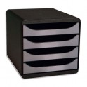 EXACOMPTA Module de classement 4 tiroirs BigBox Noir/Argent - 27,8 x 26,7 x 34,7 cm