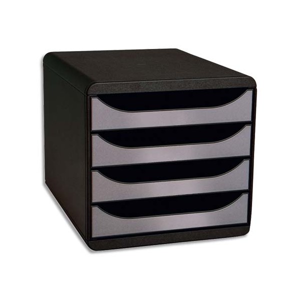 EXACOMPTA Module de classement 4 tiroirs BigBox Noir/Argent - 27,8 x 26,7 x 34,7 cm