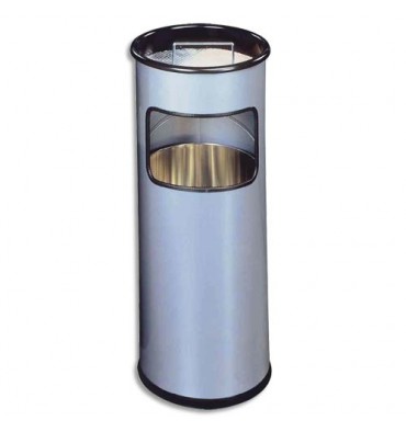 DURABLE Corbeille ronde avec cendrier sable argenté 17+ 2 Litres - D26 x H 62 cm