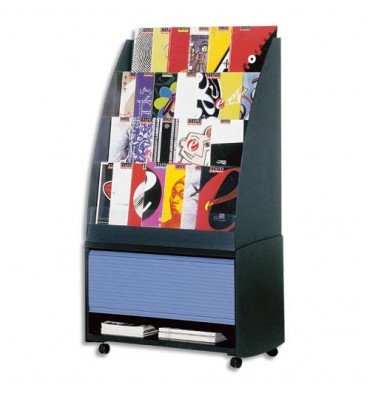 PAPERFLOW Réserve de rangement pour présentoir accueil coloris noir / bleu, 33,5 x 71,7 x 38 cm