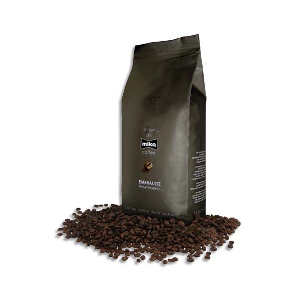 MIKO CAFE Paquet de 1kg de café en grain Emeraude 80% d'Arabica et 20% de Robusta