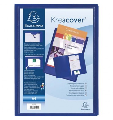 EXACOMPTA Chemise à 2 rabats personnalisable avec une face Kreacover, coloris bleu