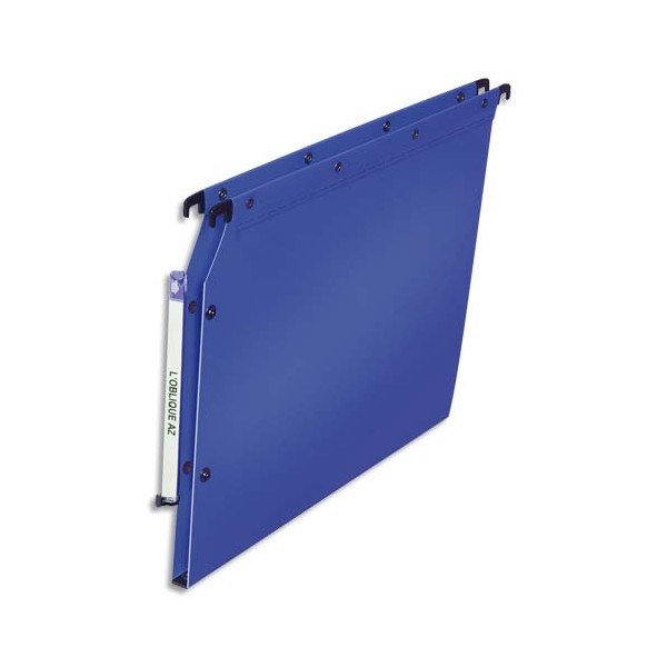 L'OBLIQUE AZ BY ELBA Paquet de 10 dossiers suspendus armoires en polypropylène opaque. Fond 15 mm, bouton-pression. Bleu