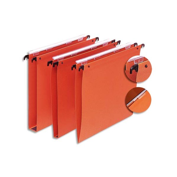 5 ETOILES Boîte de 25 dossiers suspendus TIROIR en kraft 220g. Fond 30 mm, volet agrafage + pression. Orange
