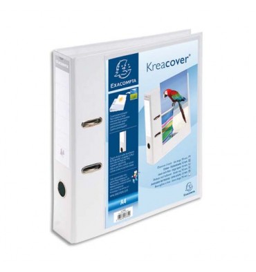 EXACOMPTA Classeur à levier personnalisable 1 face KREACOVER en pvc opaque dos 70 mm avec étiquette, blanc