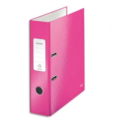LEITZ Classeur à levier 180° WOW, dos 8 cm, en carton pelliculé intérieur et extérieur, coloris rose