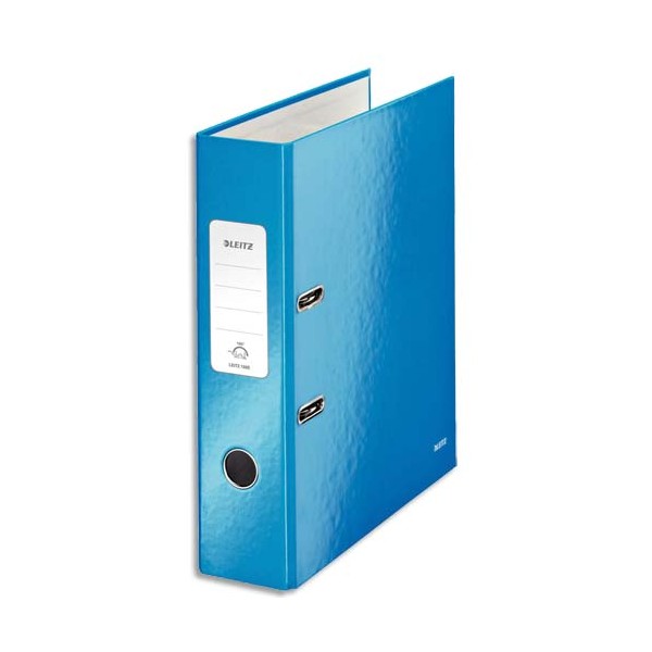 LEITZ Classeur à levier 180° WOW, dos 8 cm, en carton pelliculé intérieur et extérieur coloris bleu