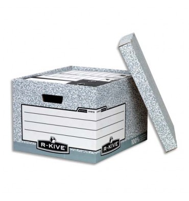 BANKERS BOX Caisse XL - 38 x 28,7 x 43 cm, montage automatique, carton recyclé gris / blanc