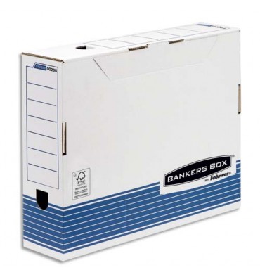 BANKERS BOX Boîtes archives SYSTEM format A3, dos de 10 cm, montage automatique, carton recyclé blanc/bleu