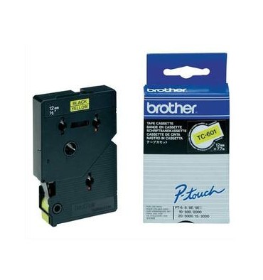BROTHER Cassette Ruban TC Noir / Jaune 12 mm x 7,7 m - TC601