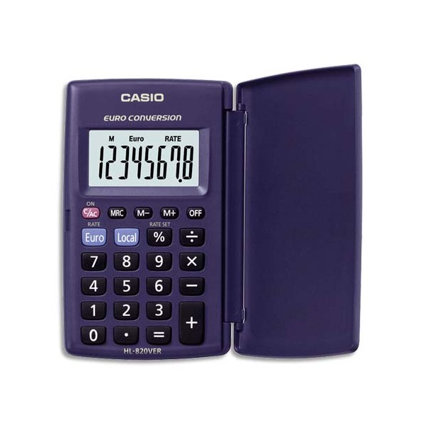 CASIO Calculatrice de poche étui rigide à 8 chiffres HL820VER, coloris bleu