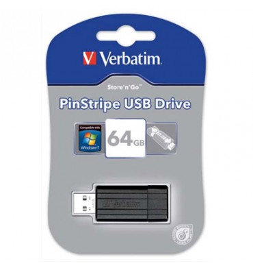 VERBATIM Clé USB 2.0 Store 'n' Go PinStripe 64Go Noir 49065 + redevance