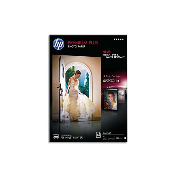 HP Boîtes 20 feuilles papier photo Premium Plus A4 300g, finition brillant
