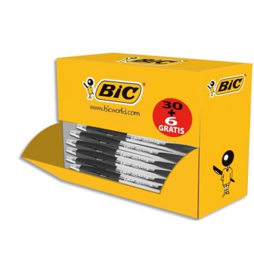 BIC Pack éco de 30 + 6 stylos bille ATLANTIS noir, pointe moyenne, rechargeable, bille indéformable