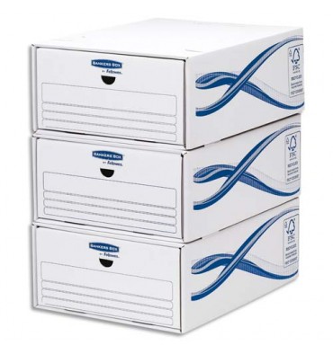 BANKERS BOX Lot de 5 tiroirs de rangement BASIC superposables, pour format A4, carton blanc/bleu