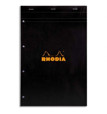 RHODIA Bloc N°20 agrafé 160 pages perforées 80g 5x5 21 x 31,8 cm Couverture carte enduite noire