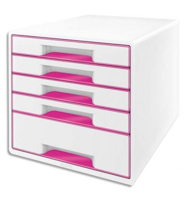 LEITZ Bloc de classement 5 tiroirs Wow format A4 polystyrène, rose brillant