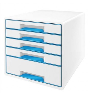 LEITZ Bloc de classement 5 tiroirs, blanc laqué et tiroirs - WOW bleu