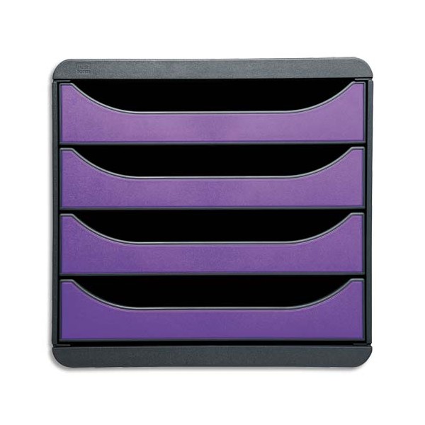 EXACOMPTA Module de classement Big-Box Gris / Violet - 4 tiroirs, en polystyrène format A4+ - 27,8 x 26,7 x 34,7 cm