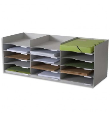 PAPERFLOW Bloc classeur 3 x 5 cases gris pour doc A4+ Capacité 500 feuilles - 85,7 x 32,3 x 33 cm