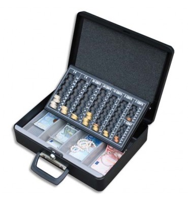 PAVO Caisse à monnaie et à billets Europa en acier, livré avec 2 clés - 36,5 x 11,5 x 28 cm noir