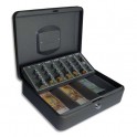 PAVO Caisse à monnaie et à billets Europa en acier, livré avec 2 clés - 30 x 9 x 23 cm noir