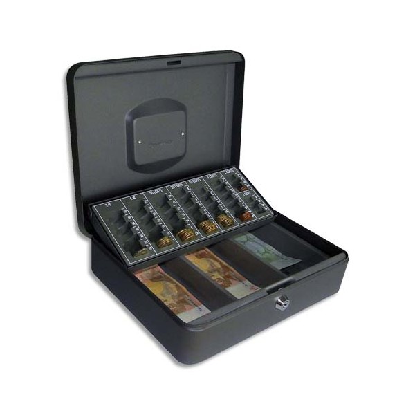 PAVO Caisse à monnaie et à billets Europa en acier, livré avec 2 clés - 30 x 9 x 23 cm noir
