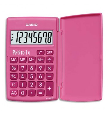 CASIO Calculatrice Primaire "Petite FX" à 8 chiffres avec clapet de protection, coloris rose