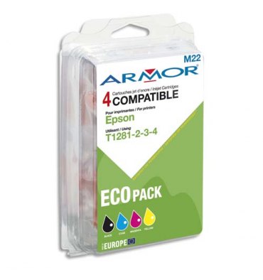 ARMOR Pack noir et 3 couleurs jet d'encre compatible T1281 EPSON