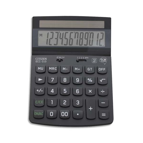 CITIZEN Calculatrice de bureau à 12 chiffres, ECC310 certifiée Blue Angel, coloris noir