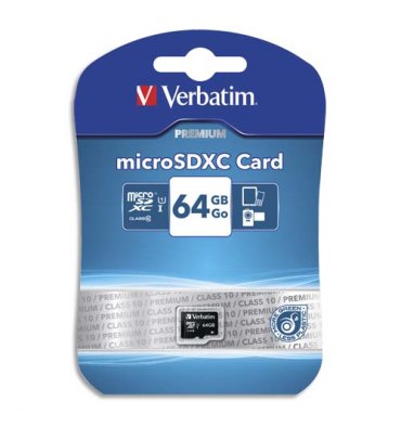 VERBATIM Carte Micro SDXC 64Go + adaptateur Class 10/U1 44084 + redevance