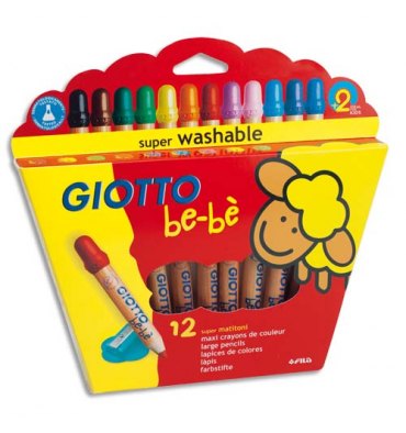 GIOTTO Etui de 12 crayons de couleur be-bè maxi bois + taille crayons, mine large 7 mm
