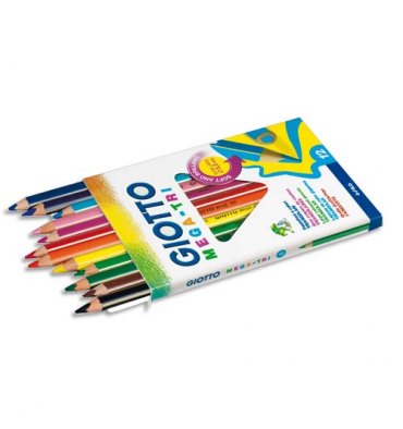GIOTTO Etui 12 crayons de couleur Méga. Corps triangulaire, mine 5,5 mm. Coloris assortis