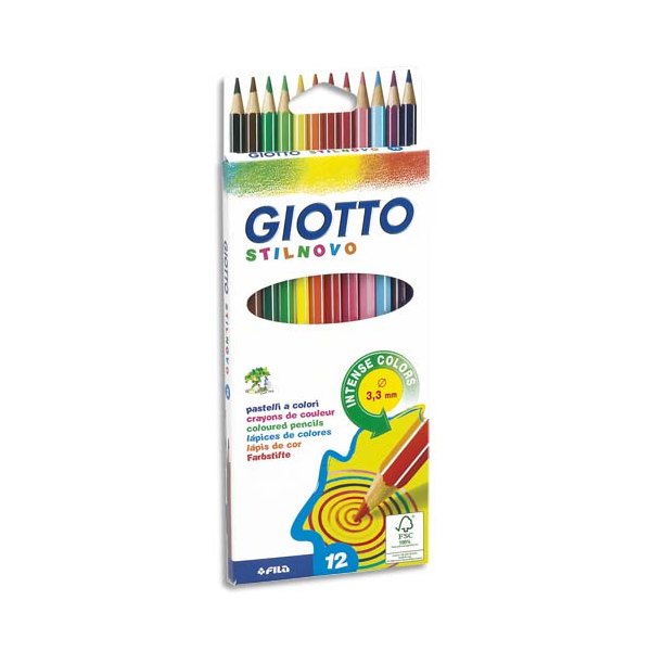 GIOTTO Etui 12 crayons de couleur Stilnovo. Corps hexagonal, diamètre 3,3 mm. Coloris assortis
