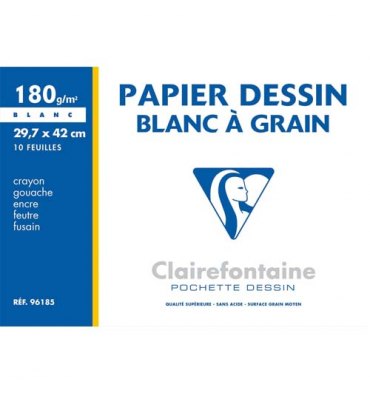 CLAIREFONTAINE Pochette de 10 feuilles papier dessin blanc A3 180g 