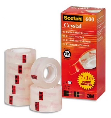 SCOTCH Tour de 7 + 1 rouleaux Scotch Crystal 600 dont 1 offert, 19 mm x 33 m