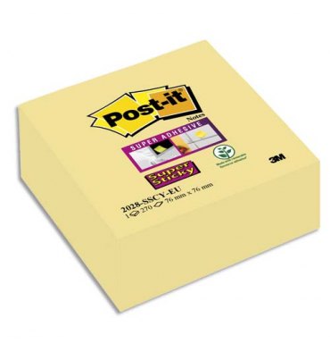 POST-IT Cube 270 feuilles Super Sticky jaune 7,6 x 7,6 cm