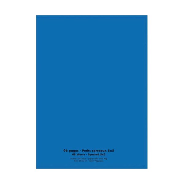 CONQUERANT Cahier piqûre 96 pages 90g 5x5 24 x 32 cm. Couverture polypropylène bleu