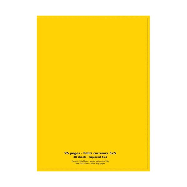 CONQUERANT Cahier piqûre 96 pages 90g 5x5 24 x 32 cm. Couverture polypropylène jaune