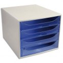 Module de classement ECO 4 tiroirs gris bleu translucide - 28,4 x 23,4 x 34,8 cm