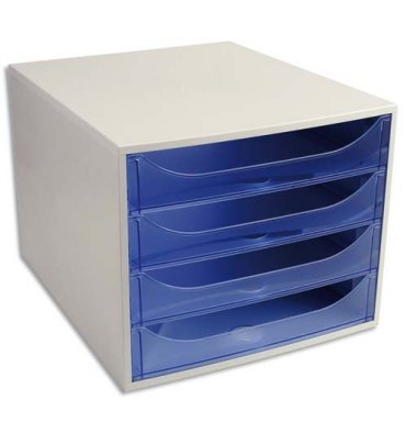 Module de classement ECO 4 tiroirs gris bleu translucide - 28,4 x 23,4 x 34,8 cm