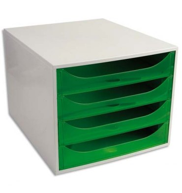 EXACOMPTA Module de classement ECO 4 tiroirs gris vert translucide - 28,4 x 23,4 x 34,8 cm