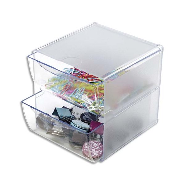 DEFLECTO Système modulable Cube 2 tiroirs en polystyrène - 15,2 x 15,2 x 18,2 cm transparent