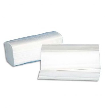 HYGIENE Colis de 20 Paquets de 250 Essuie-mains neutre 2 plis plié en V, 22 x 21 cm blanc
