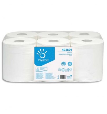 PAPERNET Colis de 6 bobines d'essuie-mains 2 plis pure ouate de cellulose L140m blanc pour Autocut